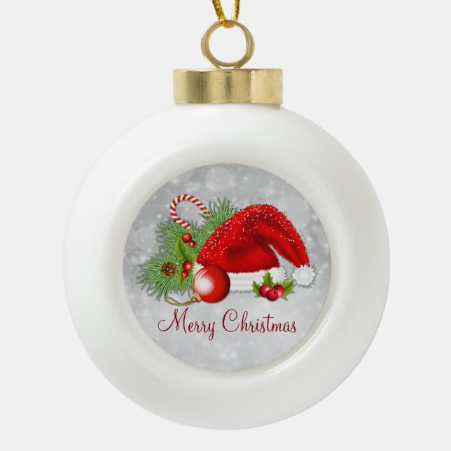 Santa Hat Festive Christmas Ball Ornament (Front)