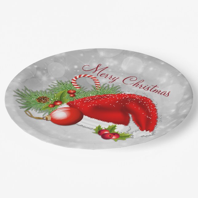 Santa Hat Festive Christmas Paper Plates (Angled)