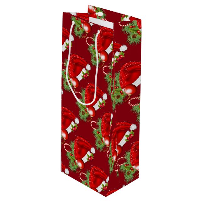 Santa Hat Festive Christmas Red Wine Gift Bag (Front Angled)