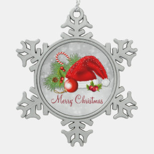 Santa Hat Festive Christmas Snowflake Ornament