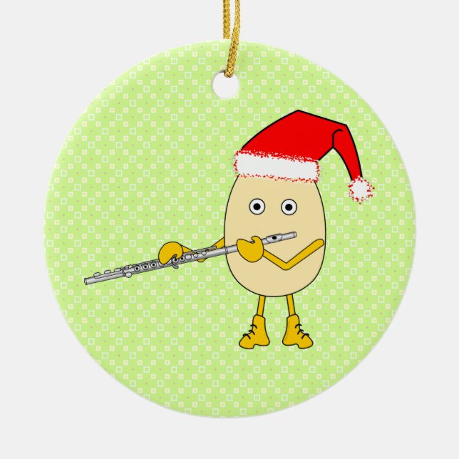 Santa Hat Flute Egghead Ceramic Ornament (Front)