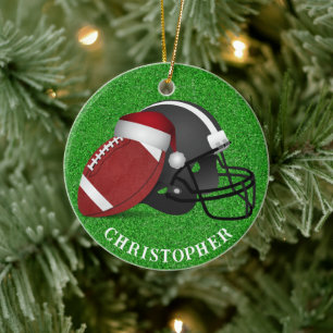 Santa Hat Football and Helmet Christmas  Ceramic Ornament