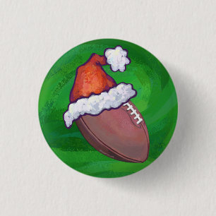 Santa Hat Football on Green 1 Inch Round Button