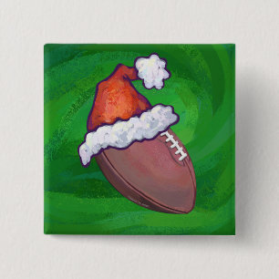 Santa Hat Football on Green 2 Inch Square Button