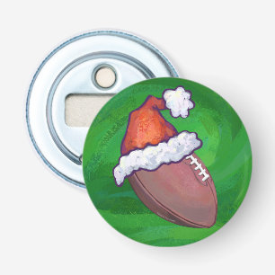 Santa Hat Football on Green Bottle Opener