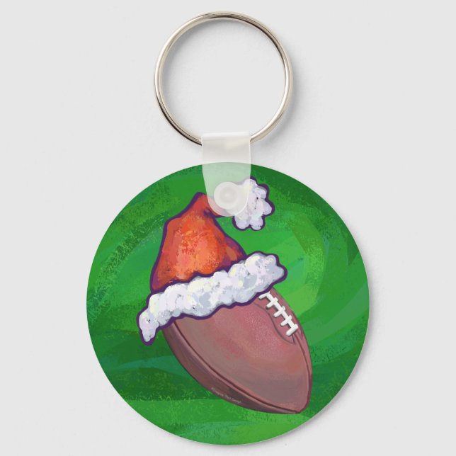 Santa Hat Football on Green Keychain (Front)