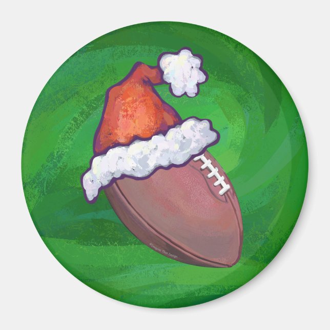 Santa Hat Football on Green Magnet (Front)