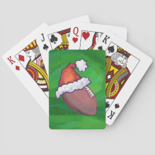 Santa Hat Football on Green Playing Cards