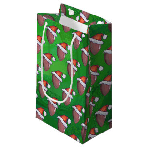 Santa Hat Football on Green Small Gift Bag
