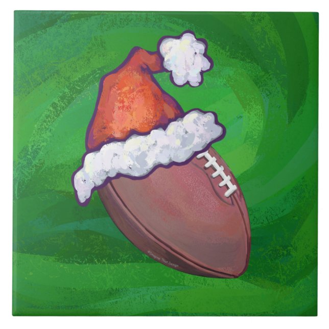 Santa Hat Football on Green Tile (Front)
