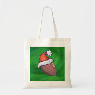 Santa Hat Football on Green Tote Bag