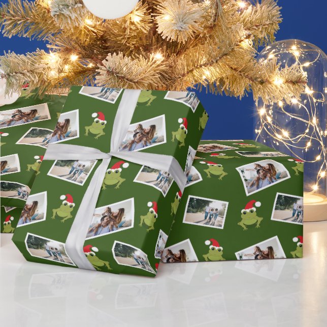 Santa Hat Frog Photo Christmas Wrapping Paper (Holidays)