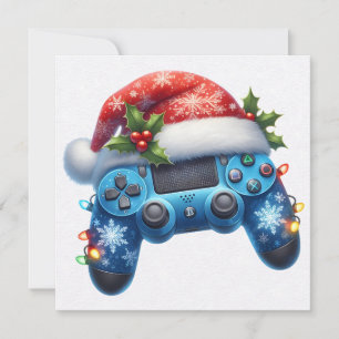 Santa Hat Game Controller Christmas Greeting Card