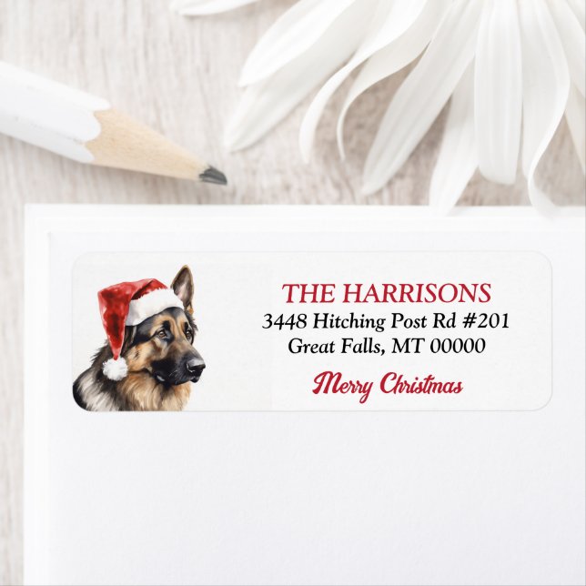 Santa Hat German Shepherd Adresse de retour (En situation)