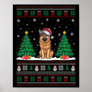 Santa Hat German Shepherd Dog Xmas Tree Lights Ugl Poster