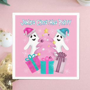 Santa Hat Ghosts with Christmas Tree & Presents Napkin