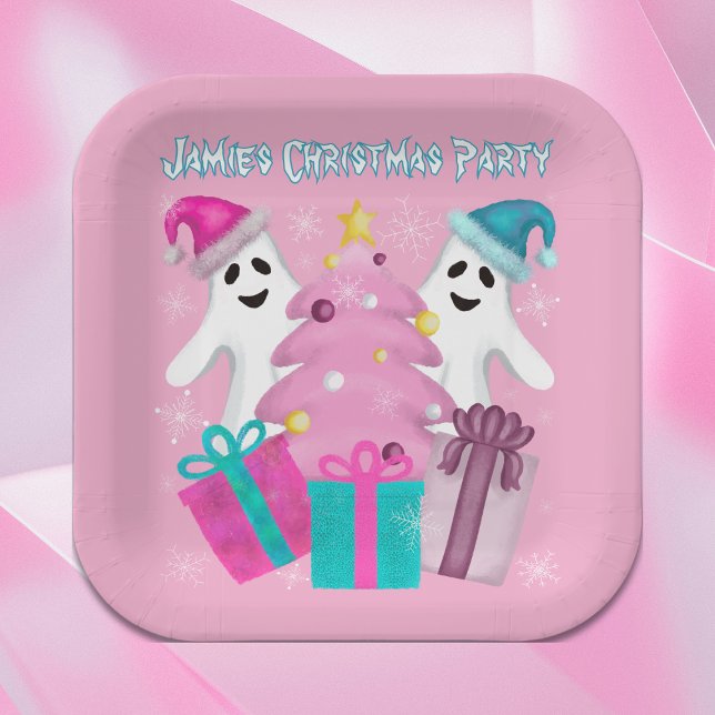 Santa Hat Ghosts with Christmas Tree & Presents Paper Plate (Creator Uploaded)