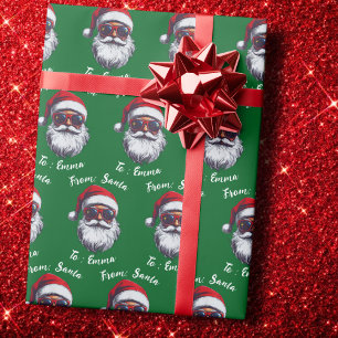 Santa Hat Gift Wrap, Custom Name Holiday Gift Wrapping Paper