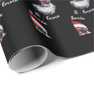 Santa Hat Gift Wrap, Custom Name Kids Boy Girls Wrapping Paper
