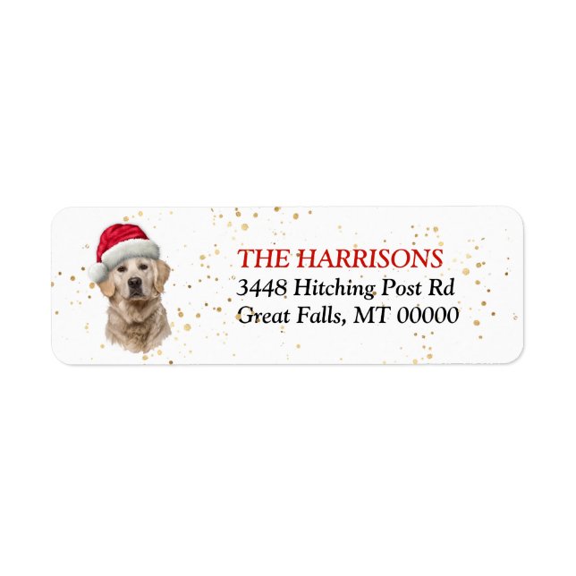 Santa Hat Golden Retriever Dog Adresse de retour (Devant)