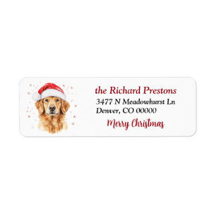 Santa Hat Golden Retriever Dog Return Address