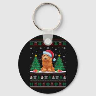Santa Hat Goldendoodle Dog Xmas Tree Lights Ugly S Keychain