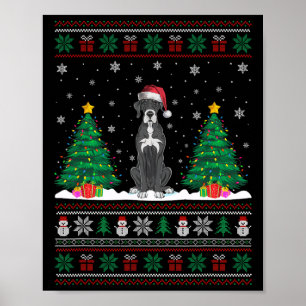 Santa Hat Great Dane Dog Christmas Tree Lights Ugl Poster