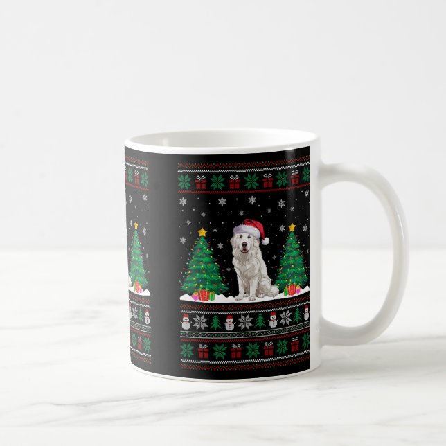 Santa Hat Great Pyrenees Dog Xmas Tree Lights Ugly Coffee Mug (Right)