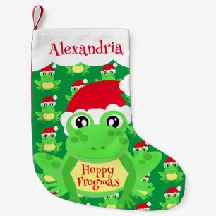 Santa Hat Green Frog Cartoon Pattern Name Novelty Small Christmas Stocking