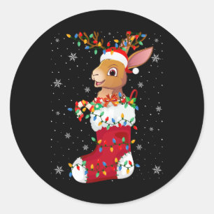 Santa Hat Hare Animal In Socks Xmas Tree Lights Classic Round Sticker