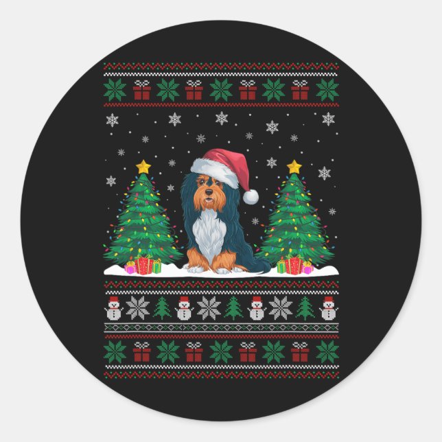 Santa Hat Havanese Dog Christmas Tree Lights Ugly  Classic Round Sticker (Front)