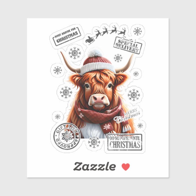 Santa Hat Highland Cow for Christmas (Sheet)