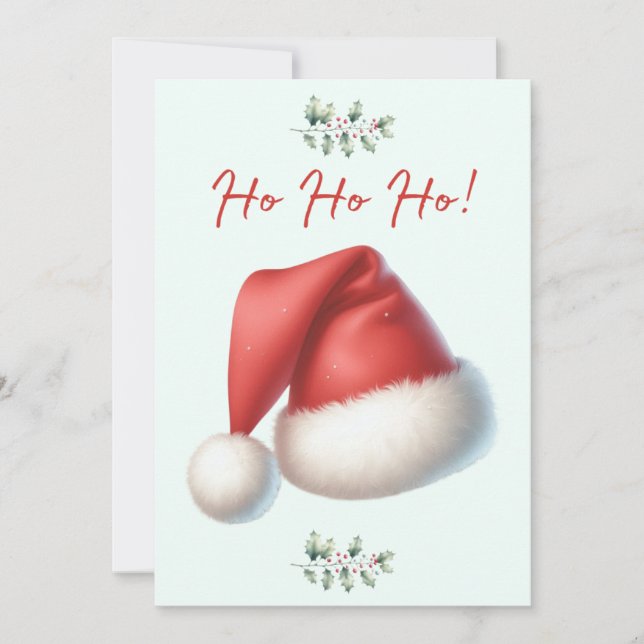 Santa Hat Ho Ho Ho Christmas Card (Front)