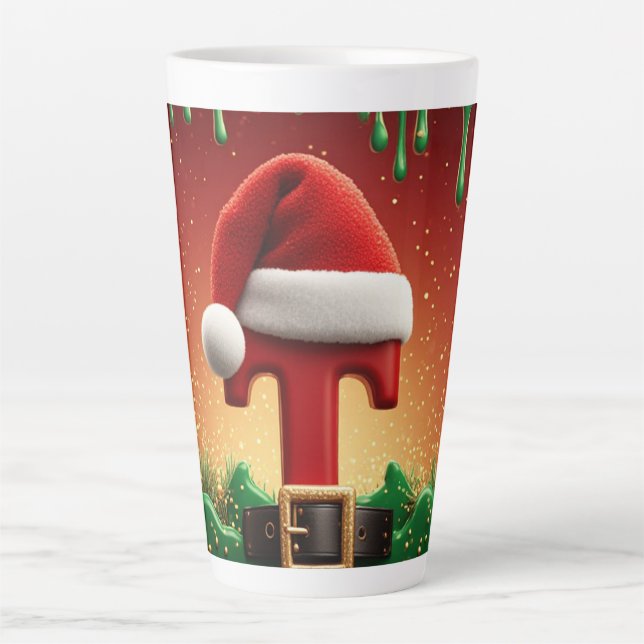 Santa Hat Initial T For Family Names Latte Mug (Front)