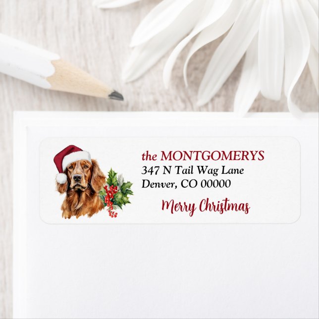 Santa Hat Irish Setter Christmas Return Address (Insitu)