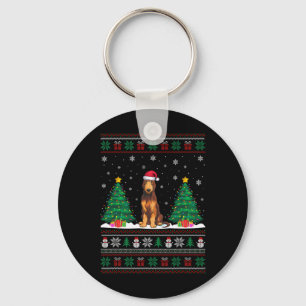 Santa Hat Irish Wolfhound Dog Xmas Tree Lights Ugl Keychain