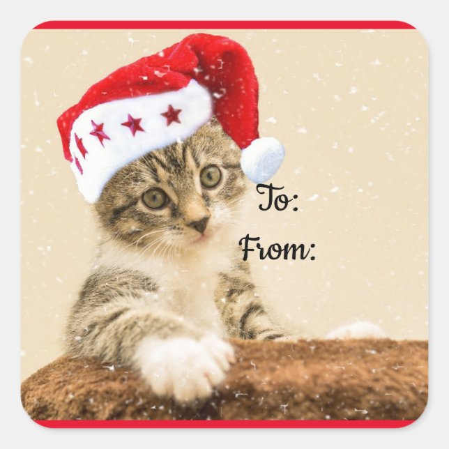 Santa Hat Kitten Gift Label (Front)