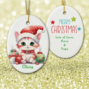 Santa Hat Kitten Ornement céramique pour enfants