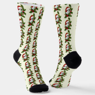 Santa Hat Kitten Wreath Christmas Socks