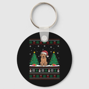 Santa Hat Labrador Dog Christmas Tree Lights Ugly Keychain
