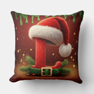 Santa Hat Letter L Christmas Throw Pillow