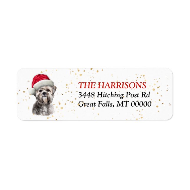 Santa Hat Lhasa Apso Chien Retour Adresse (Devant)