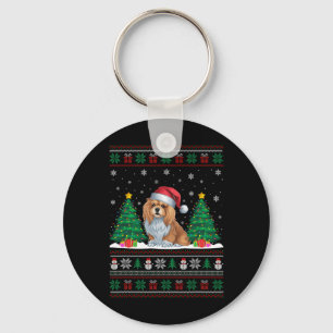 Santa Hat Lhasa Apso Dog Christmas Tree Lights Ugl Keychain