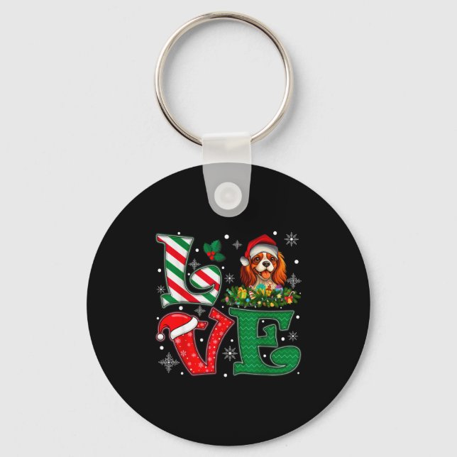 Santa Hat Love Cavalier King Charles Spaniel Dog X Keychain (Front)