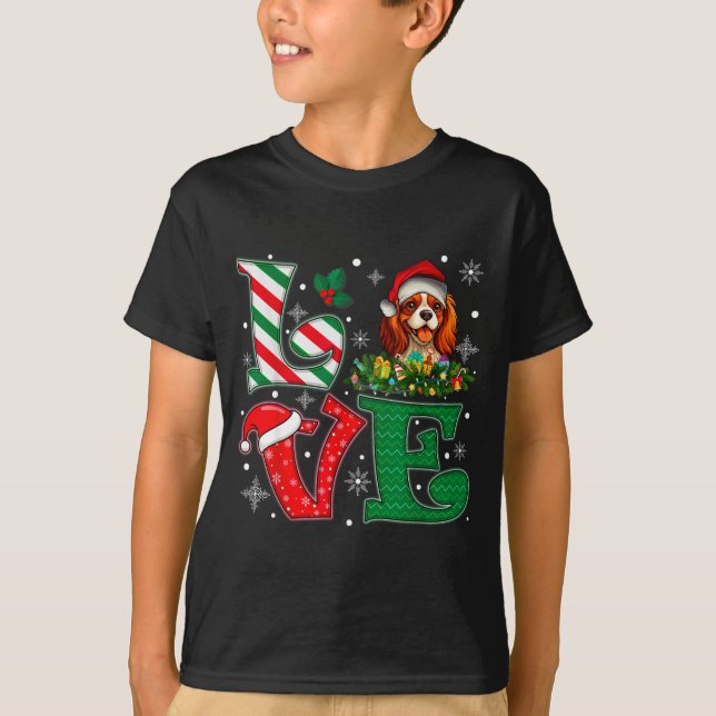 Santa Hat Love Cavalier King Charles Spaniel Dog X T-Shirt (Front)
