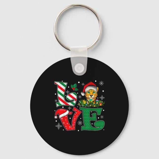 Santa Hat Love Cheetah Animal Xmas Men Women Girls Keychain (Front)