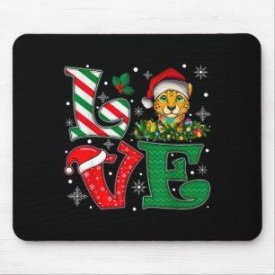 Santa Hat Love Cheetah Animal Xmas Men Women Girls Mouse Pad