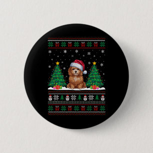 Santa Hat Maltipoo Dog Christmas Tree Lights Ugly  2 Inch Round Button