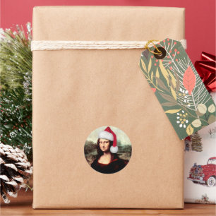 Santa Hat Mona Lisa Christmas Classic Round Sticker