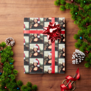 Santa Hat Mona Lisa Christmas Wrapping Paper